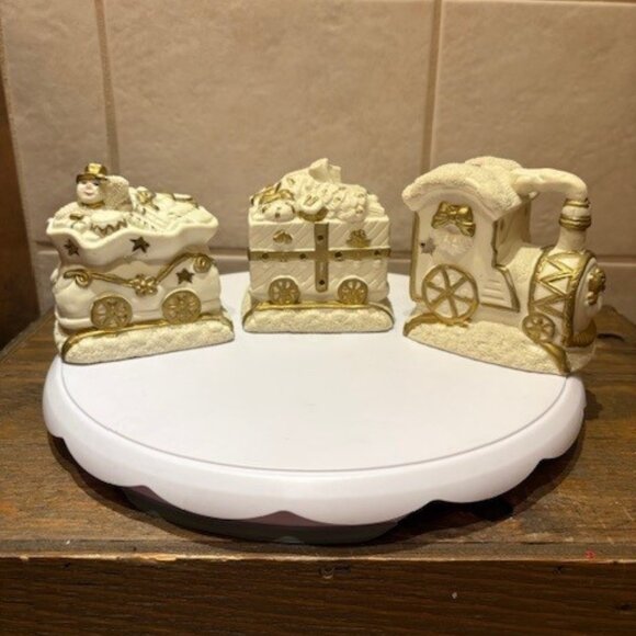 Bombay Company Christmas Santa Train White Porcelain 3 piece candle Votives - Picture 1 of 17